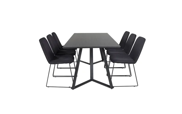 Venture Design Marina Spisebordssæt, M. 6 Stole - Sort Finer Sort Metal Og Sort Stof Sort Metal