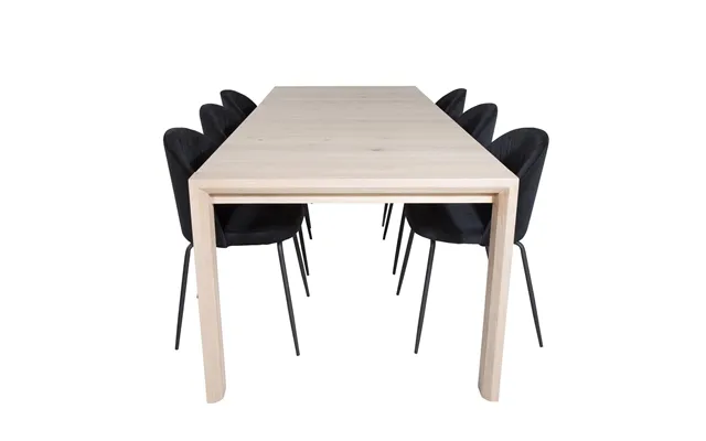 Venture Design Slider Spisebordssæt, M. 6 Stole - Hvidvasket Egefiner Eg Og Sort Fløjl Sort Metal