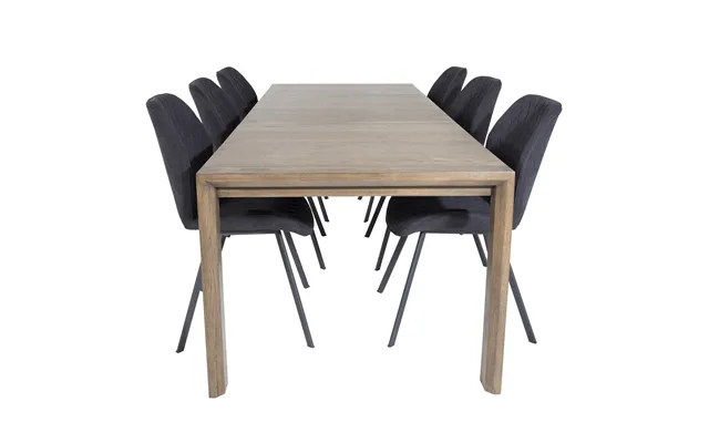 Venture Design Slider Spisebordssæt, M. 6 Stole - Smoked Egefiner Eg Og Sort Stof Sort Metal