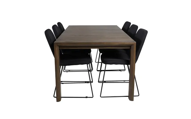 Venture Design Slider Spisebordssæt, M. 6 Stole - Smoked Egefiner Eg Og Sort Stof Sort Metal