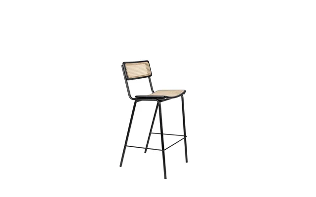 Zuiver Jort Barstol, M. Ryglæn Og Fodstøtte - Natur Rattan Og Sort Stål 77,5cm
