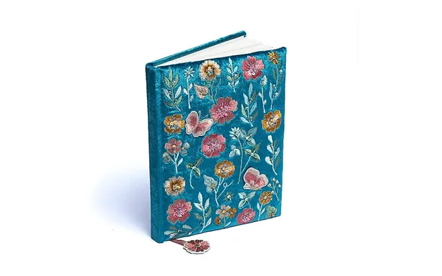 Blød Fløjl Notesbog I Blå Med Blomster