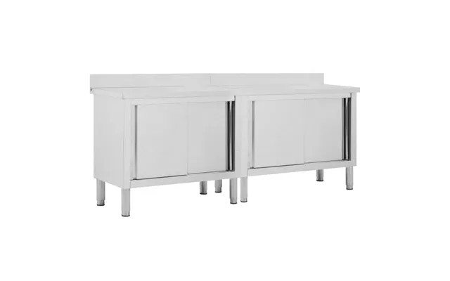 Arbejdsborde Med Skydedøre - 2 Stk. 200×50× 95-97 Cm I Rustfrit Stål
