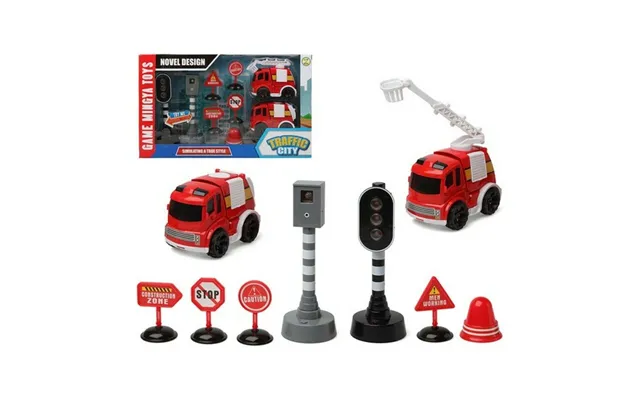 Brandbil Legesæt Traffic City - 9 Dele Med Lyd Og Lys