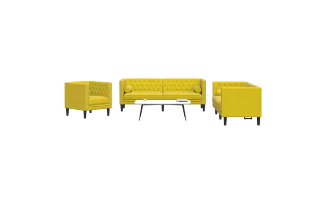 Chesterfield Sofasæt I Fløjl - 3-personers Sæt Med Lænestol, 2- Og 3-personers Sofa, Gul