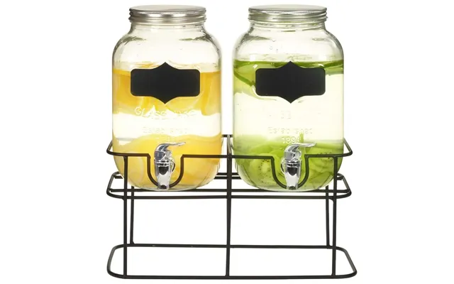Drikkevaredispensersæt Med Stativ - 2 X 4 L Glas, Transparent Sort