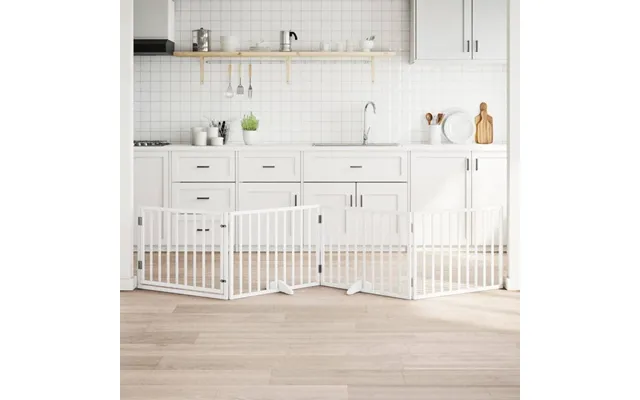 Foldbar Hundelåge Med Dør - 4 Paneler, 320 Cm, Hvidt Poppeltræ