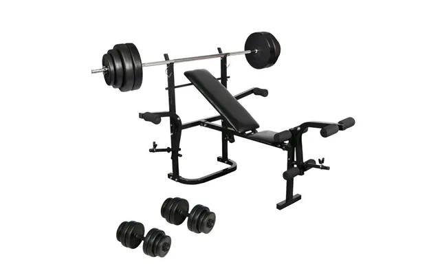 Foldbar Træningssæt Home Gym - Bænk, Vægtstang Og Håndvægte 30 60 Kg