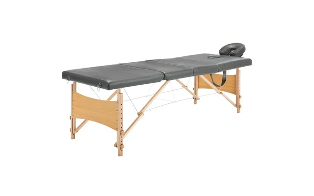 Foldbart Massagebord Med 4 Zoner - Træstel 186×68 Cm, Antracitgrå