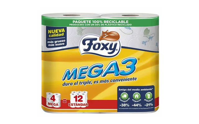 Foxy Mega3 Toiletpapir - 4 Ruller, Tredobbelt