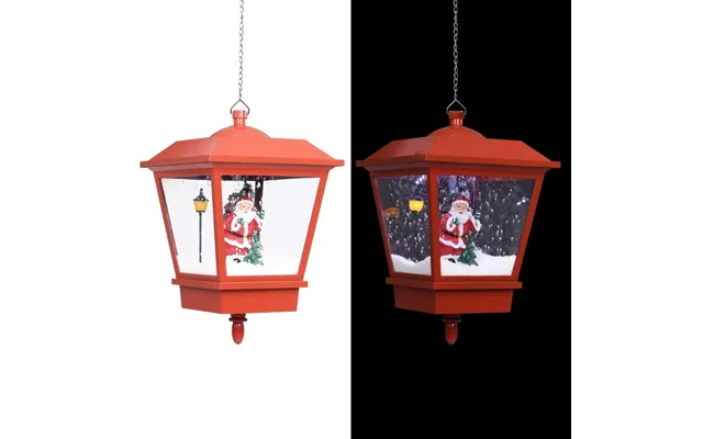 Hængende Julelampe Med Led-lys Og Julemand 27×27×45 Cm - Rød