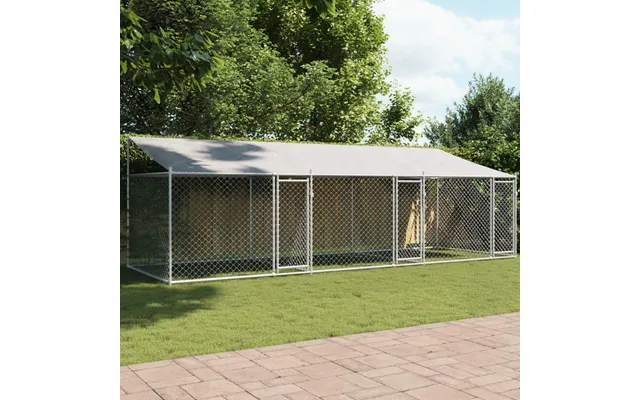 Hundegård Med Tag Og Låger 6×2×2 M - Galvaniseret Stål, Grå