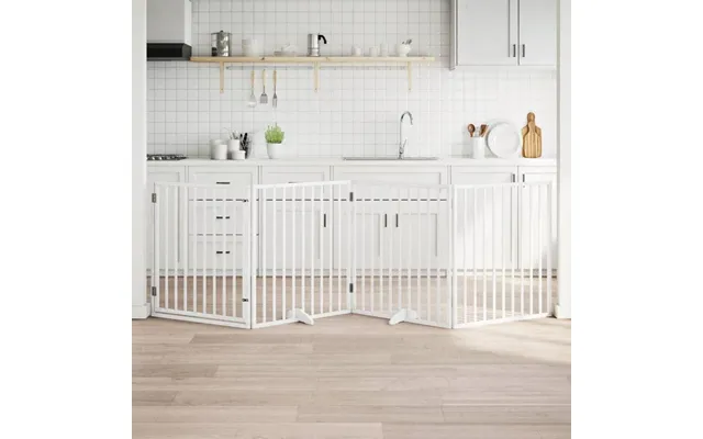 Hundegitter Med Dør - Foldbart, 4 Paneler, Hvid Poppeltræ, 320 Cm