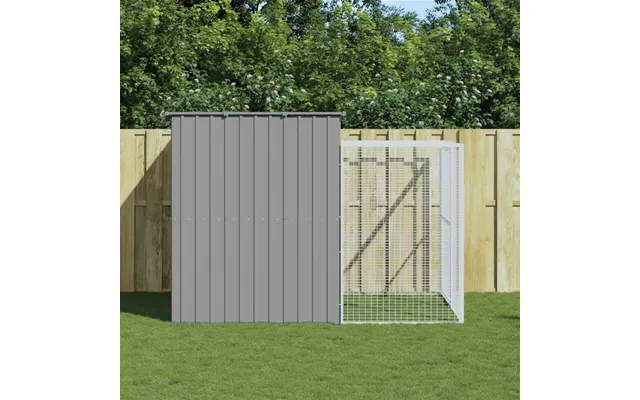Hundehus Med Løbegård 214×253×181 Cm - Galvaniseret Stål, Lysegrå