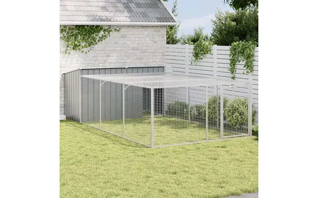 Hundehus Med Løbegård - Antracit, 197×396×110 Cm, Galvaniseret Stål