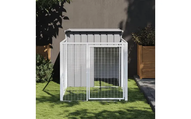 Hundehus Med Løbegård - Lysegrå, Galvaniseret Stål 110×201×110 Cm
