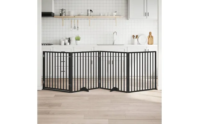 Hundelåge Med Dør - 4 Paneler, 300 Cm, Foldbar Poppeltræ, Sort