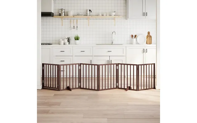 Hundelåge Med Dør - 6 Paneler, 300 Cm, Foldbar Poppeltræ, Brun