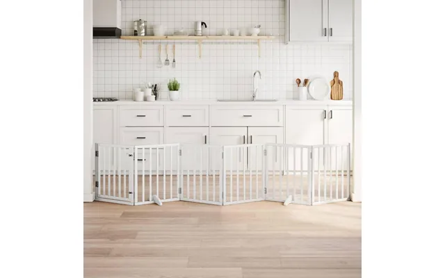 Hundelåge Med Dør - 6 Paneler, 300 Cm, Foldbar Poppeltræ, Hvid