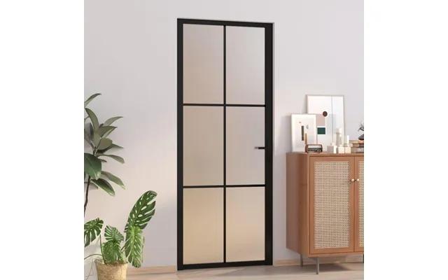 Indvendig Dør 83 × 201,5 Cm - Mat Glas Med Sort Aluminiumsstel