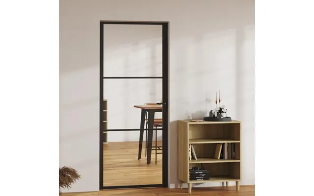 Indvendig Glasdør 83×201,5 Cm - Hærdet Glas Og Sort Aluminiumsramme