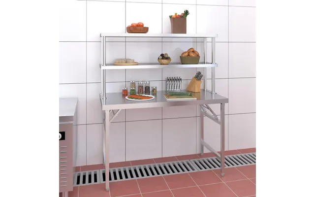 Køkkenbord I Rustfrit Stål Med Tophylde - 120 × 60 × 145 Cm, Foldbart