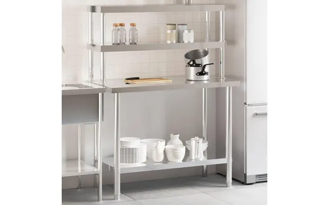 Køkkenbord Med Tophylde 110×55×150 Cm - Rustfrit Stål