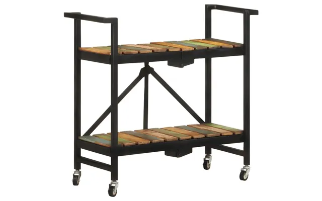 Køkkenvogn 87 × 36 × 81 Cm I Massivt Genbrugstræ - Foldbar Rullebord Med 2 Hylder