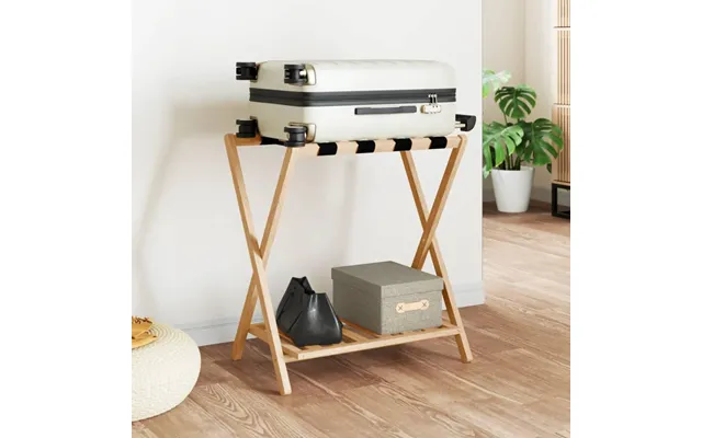 Kuffertbænk I Bambus - 68 × 38 × 58 Cm, Foldbart Bagagestativ Med Hylde
