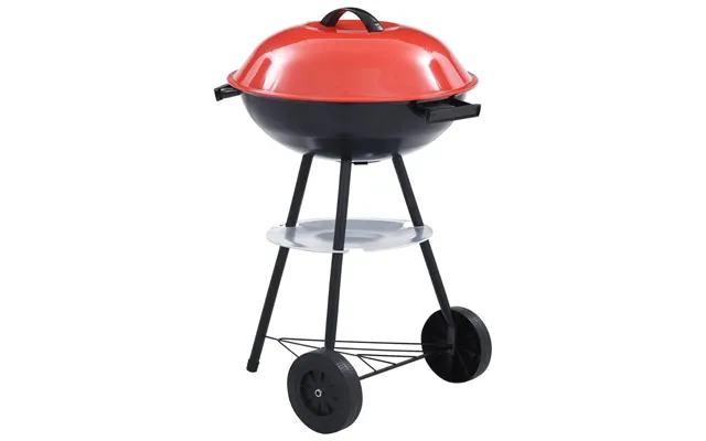 Kulgrill På Hjul - Transportabel Kuglegrill 44 Cm Sort Rød