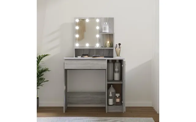 Makeupbord Med Led-lys 86,5 × 35 × 136 Cm - Grå Sonoma-eg