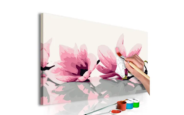 Mal Efter Tal Magnolia På Hvid Baggrund 50 X 40 Cm