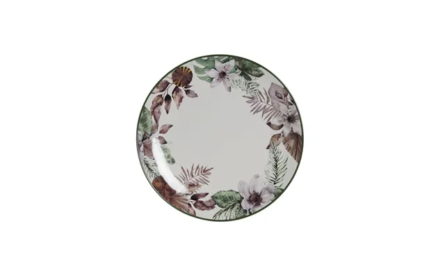 Middagstallerken I Porcelæn - Tropisk Blomsterdesign, 27 Cm