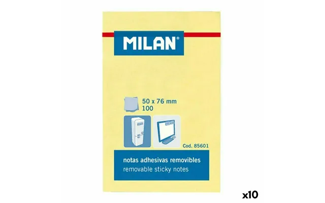 Milan Klæbende Huskesedler - Gul, 56 × 76 Mm, 10 Pakker