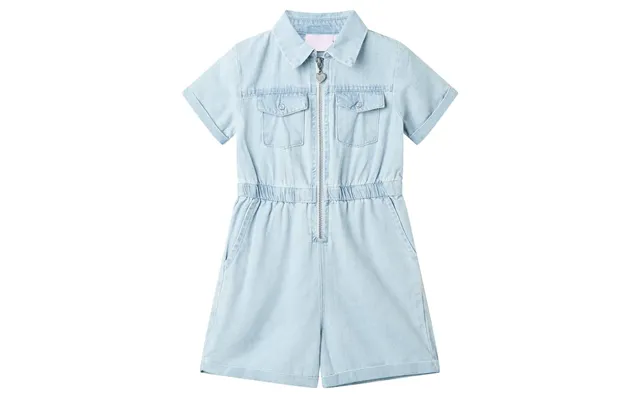 Onesie Jumpsuit Til Børn Str. 128 - Kort Ærme, Lyseblå Bomuld