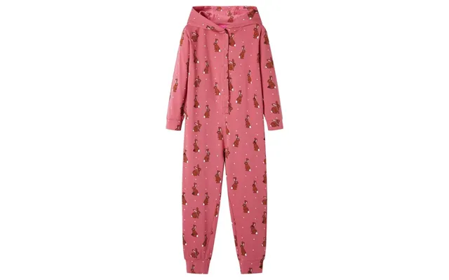 Onesie Med Hætte Til Børn - Str. 104, Gammelrosa Med Kaniner