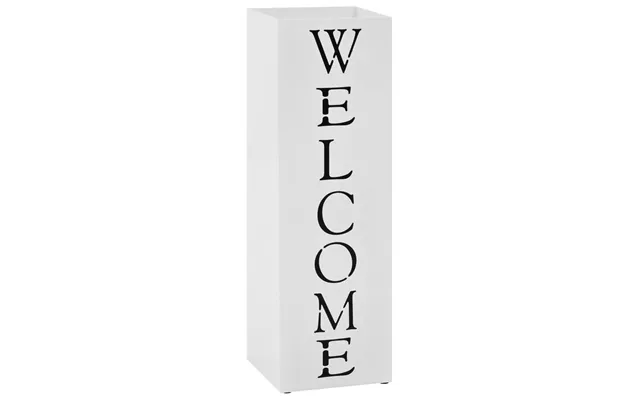 Paraplystativ I Stål - Hvid Med Welcome -motiv, 15,5 × 15,5 × 48,5 Cm