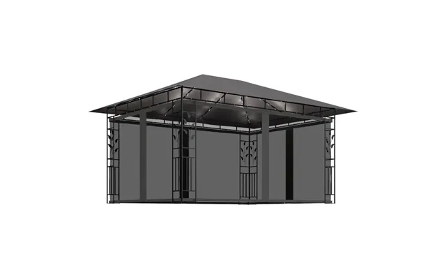 Pavillon Med Myggenet Og Solcelledrevne Led-lyskæder 4×3 M - Antracitgrå