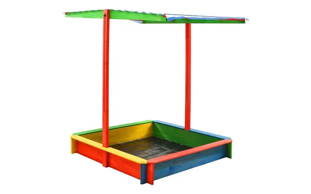 Sandkasse I Grantræ Med Justérbart Uv50-tag - Flerfarvet, 115 X 115 Cm