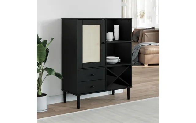 Skænk Senja 90x40x112 Cm Rattan-look Massivt Fyrretræ Sort