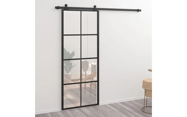 Skydedør 76 × 205 Cm - Sort Aluminium Med Matteret Sikkerhedsglas