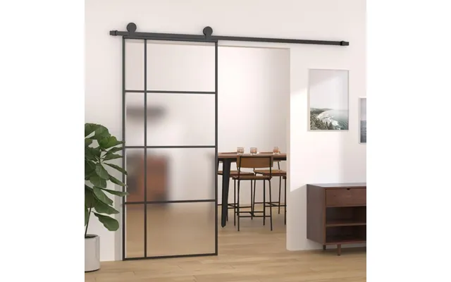 Skydedør 90×205 Cm - Sort Aluminium Med Matteret Hærdet Glas