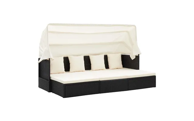 Solseng Med Baldakin I Polyrattan - Sort Creme