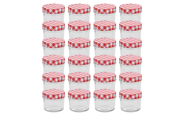 Syltetøjsglas 24 Stk. - 110 Ml Med Røde Hvide Skruelåg