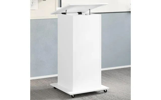 Talerstol Med Hjul Og Skuffe 55×55×107 Cm - Hvid Konstrueret Træ