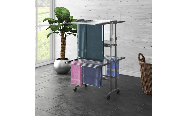Tørrestativ I 2 Niveauer Med Hjul - 60 × 70 × 106 Cm, Sølvfarvet