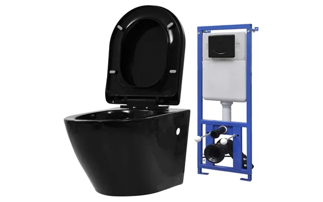Væghængt Toilet Med Skjult Cisterne - Keramisk, Sort