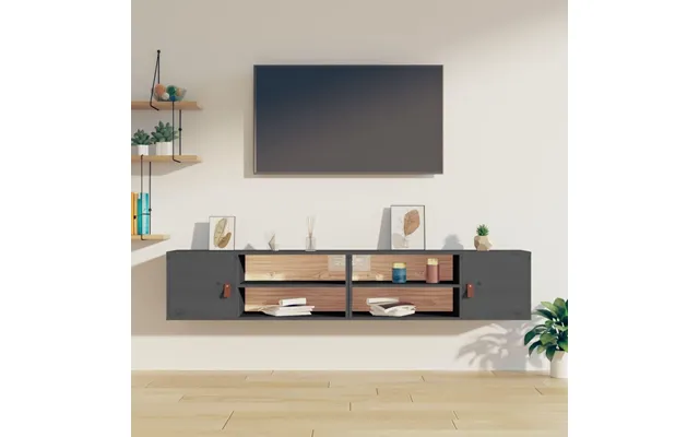 Vægskabe 2 Stk. 80×30×30 Cm - Massivt Fyrretræ, Grå
