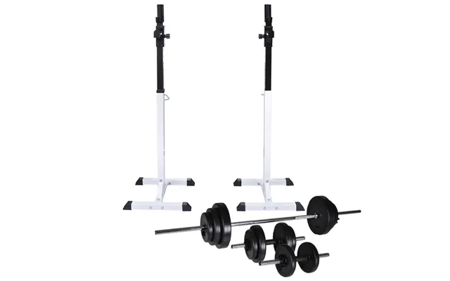 Vægtstang- Og Squat-stativ Med Vægtstang- Og Håndvægtsæt 30,5 Kg - Justerbar Højde
