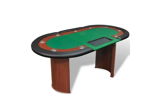 10 Pers. Pokerbord Med Dealerområde Og Jetonholder - Blå